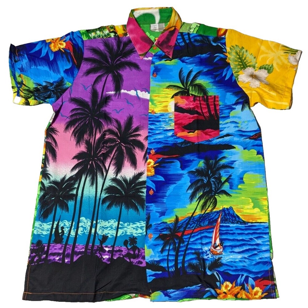 V.H.O. FUNKY MIX-MATCH Tropical Island Beer Men‎ Large Terivoile Hawaiian Shirt